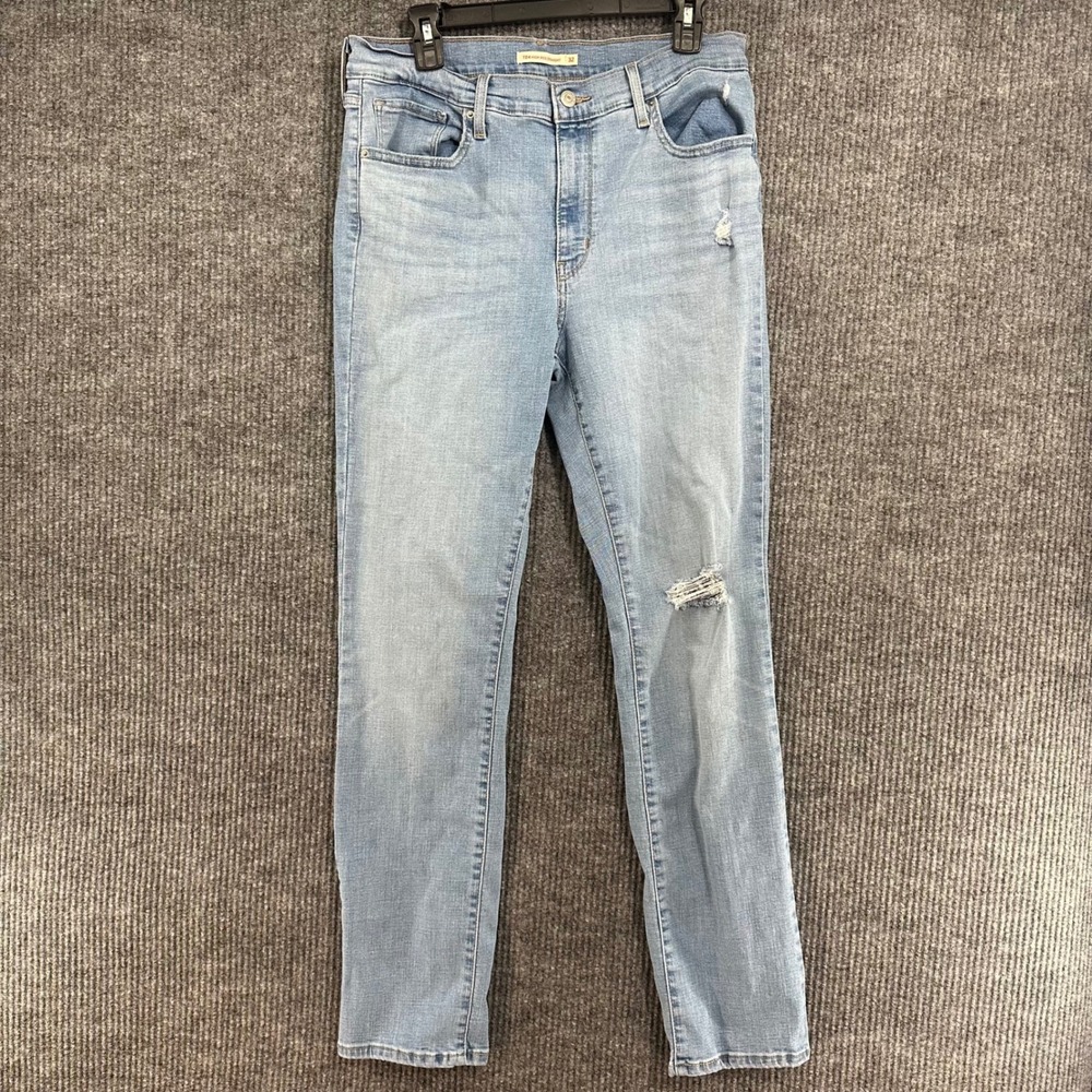 Levi's 724 High Rise Straight Jeans Womens 32 Light Wash Good Distressed Denim